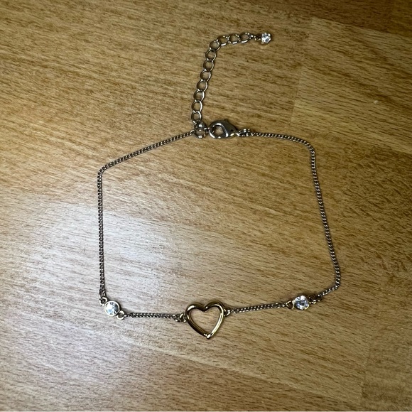 Gold tone open heart crystal bracelet thin dainty simple love fearless cute - Picture 1 of 4